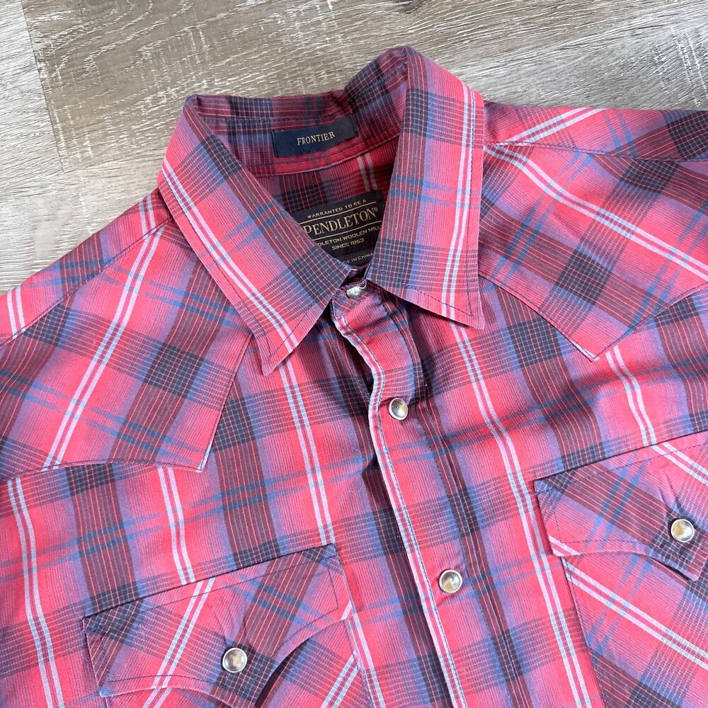 Pendleton‎ Woolen Mills Frontier Men's Red Plaid Pearl Snap Western Shirt Size M